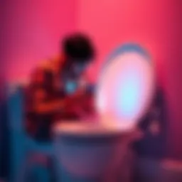 A person playing a video game on their smartphone while sitting on the toilet
