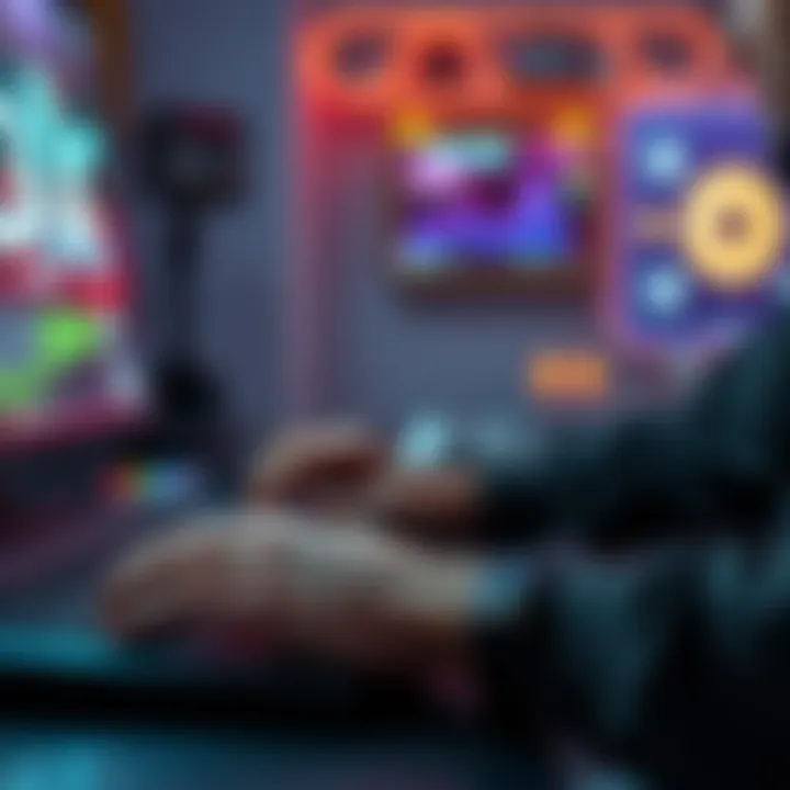 Person using a trackpad for gaming Gamer focused on a laptop, using a trackpad while playing a game