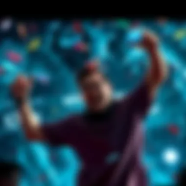 A gamer joyfully celebrates after defeating the Oni boss in a video game, showing a screen with the victory message and confetti.