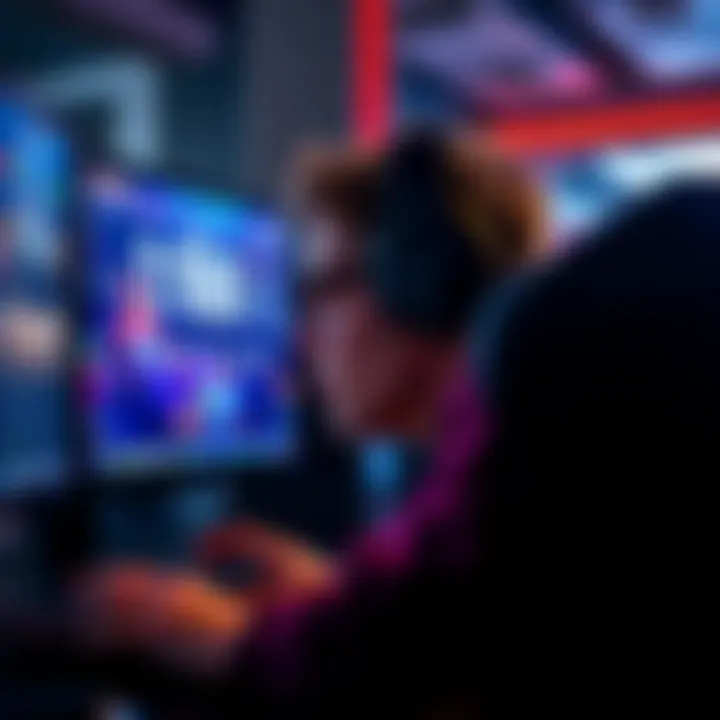 A gamer looking at a countdown timer on a computer screen, excited about the upcoming game release after many hours of play.