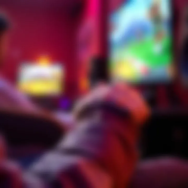 Gamer wearing a wedding ring A gamer wearing a wedding ring while playing a video game on a console, focused on the screen.