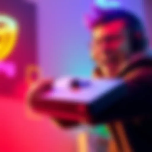 Excited gamer with ROG Xbox Ally A happy gamer holding the ROG Xbox Ally console with a big smile, celebrating the win from Microsoft Rewards