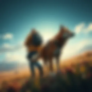 Gamer with Dog Companion A gamer exploring a wide-open world with a loyal dog by their side, showcasing a sense of freedom and adventure.