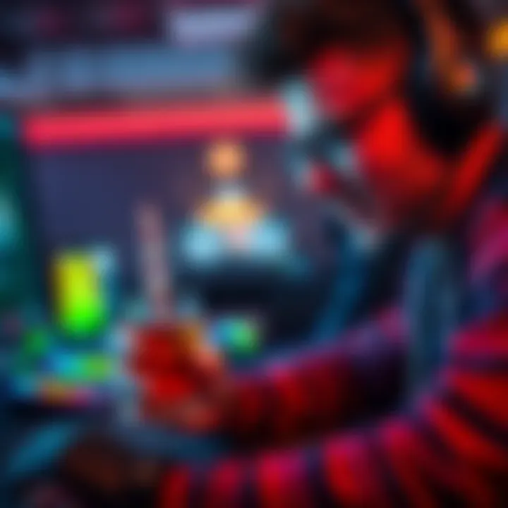 A gamer focused on the screen while holding a drink, showing mixed emotions of concentration and fun.