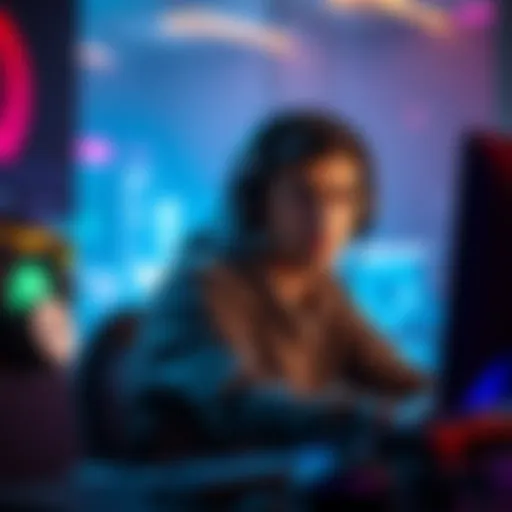 A gamer sitting at a computer, looking frustrated as they consider high ping issues while gaming with others online.