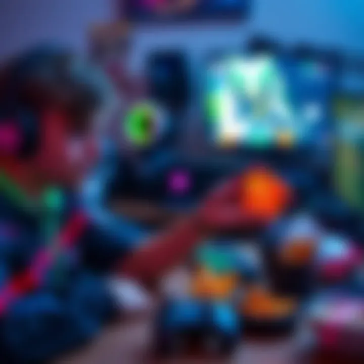A gamer holding a lucky charm while playing video games, surrounded by gaming gear and snacks