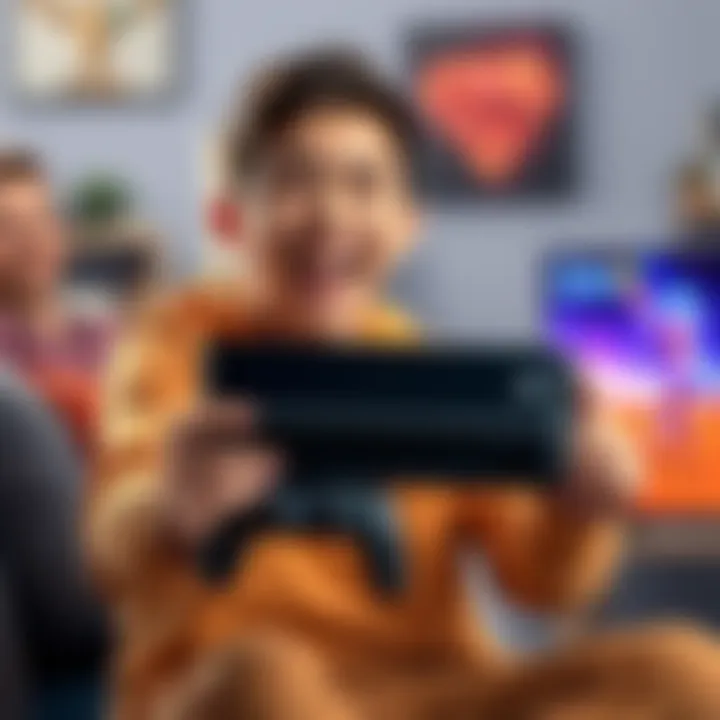 A happy gamer holding their new gaming console, ready for playtime.