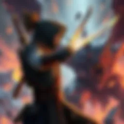 A gamer wielding a simple sword in a fantasy game, engaged in battle with a fierce creature.
