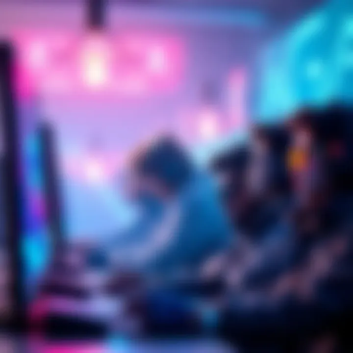 Group of gamers focused on aura farming in an online game environment