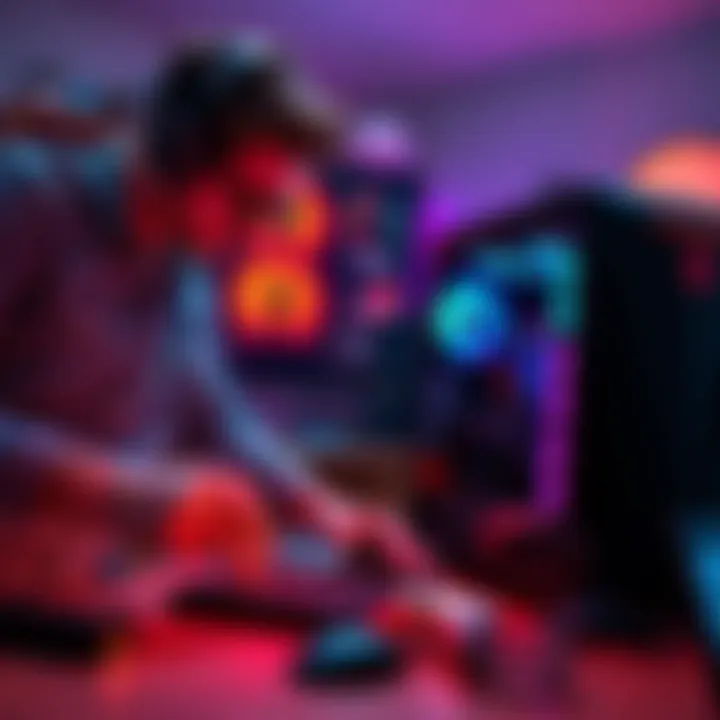 A PC gamer helping a friend set up a new gaming computer, with hardware parts like the 4080 Super visible on the table