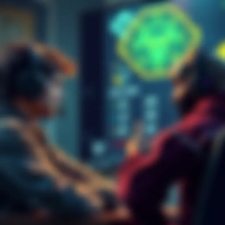 Two gamers discussing the difficulty of Aimlabs compared to Kovaaks, with one showing performance scores on a screen