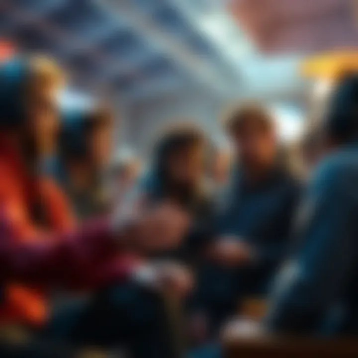 A group of gamers discussing survivor strategies in a lively setting, with one player gesturing passionately.
