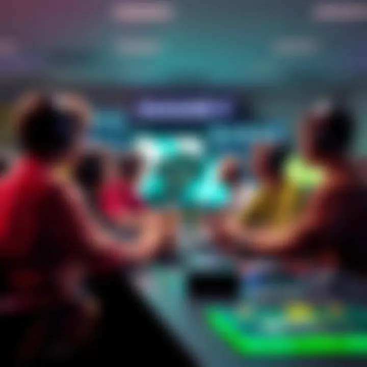 A group of gamers at a roundtable discussing the impact of AI-generated content in video games, expressing their concerns and hopes for original material.