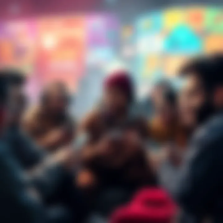 A group of gamers sharing memories about mobile games from the 2000s, with phones and nostalgic imagery in the background.