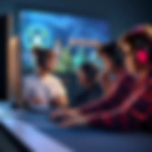 A group of gamers debating about the results of DLSS5 testing on forums, with graphics of video game characters in the background.