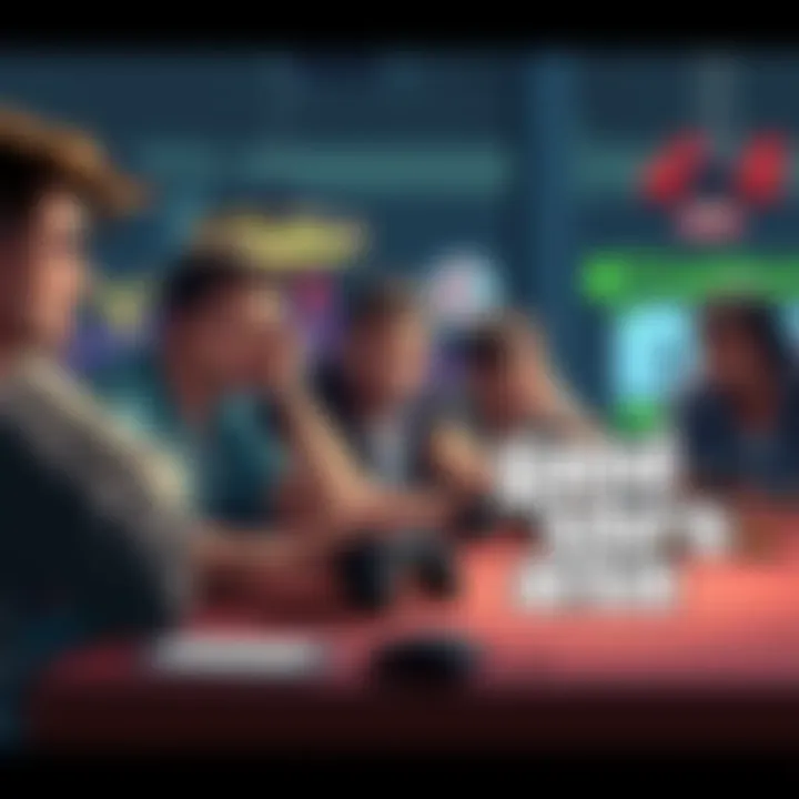 Gamers Discuss GTA 6 A group of gamers at a table sharing opinions about GTA 6, some showing frustration and others looking curious.