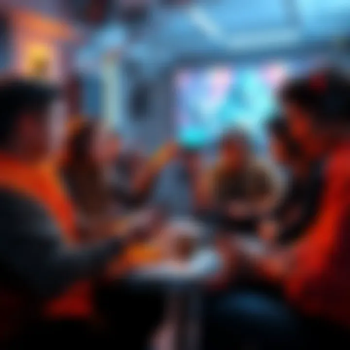 Gamers Discuss Marathon Transition A group of gamers engaged in a heated discussion about whether Marathon should become a singleplayer game, with gaming devices and snacks around them.