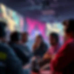 Group of gamers expressing frustration over the POTG system during a discussion at a gaming event
