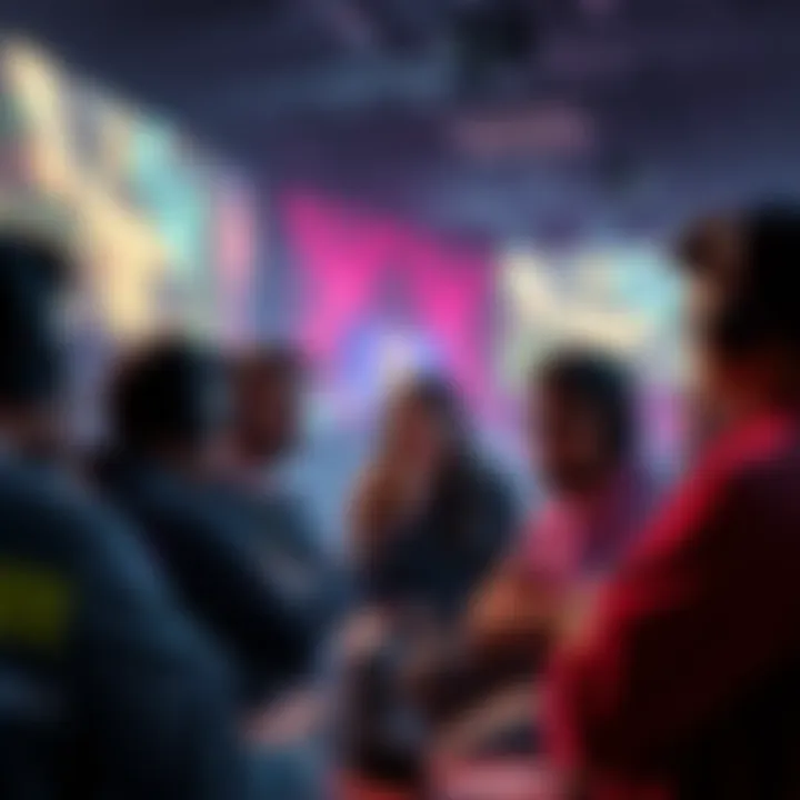 Group of gamers expressing frustration over the POTG system during a discussion at a gaming event