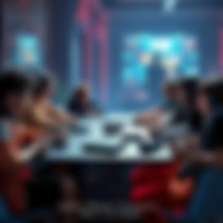 A group of gamers sitting around a table with game controllers, debating the clarity of narratives in their video games.