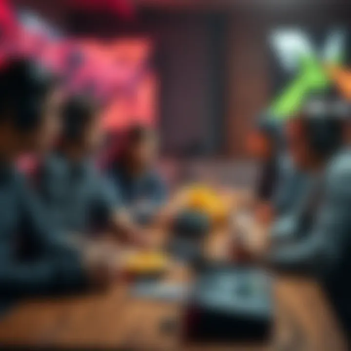A group of gamers sharing ideas about what they want in a potential D3 sequel, with gaming consoles and snacks on the table.