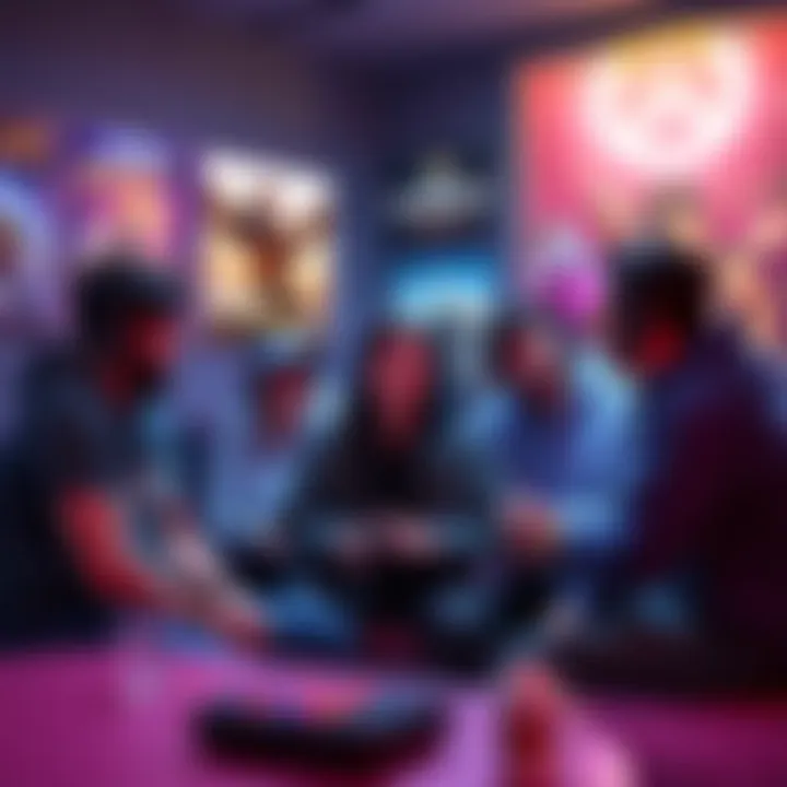 A group of gamers talking about different games to play while Overwatch servers are down, showing various game posters on a wall