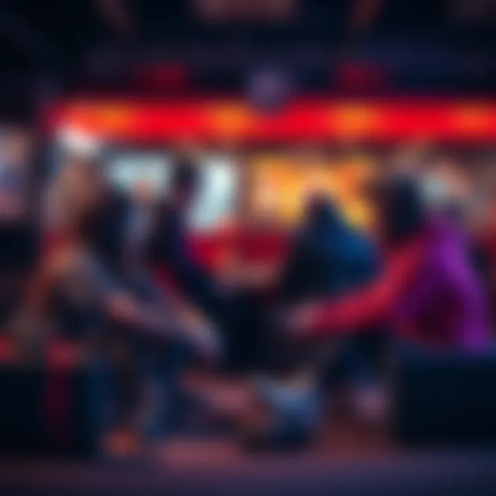 A group of gamers sitting together, sharing ideas after finishing the game's campaign, with gaming equipment around them.