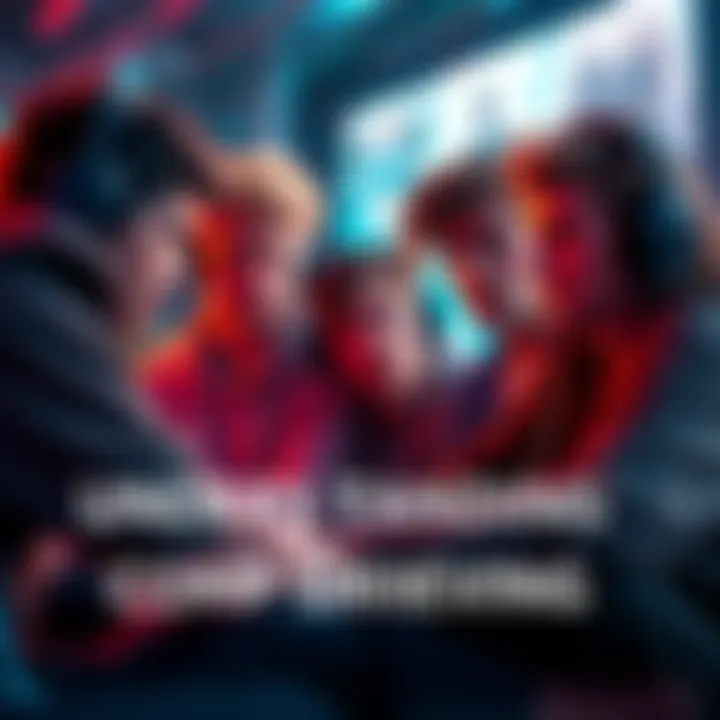 A group of gamers sitting together, looking frustrated while discussing issues of comp griefing in a video game.