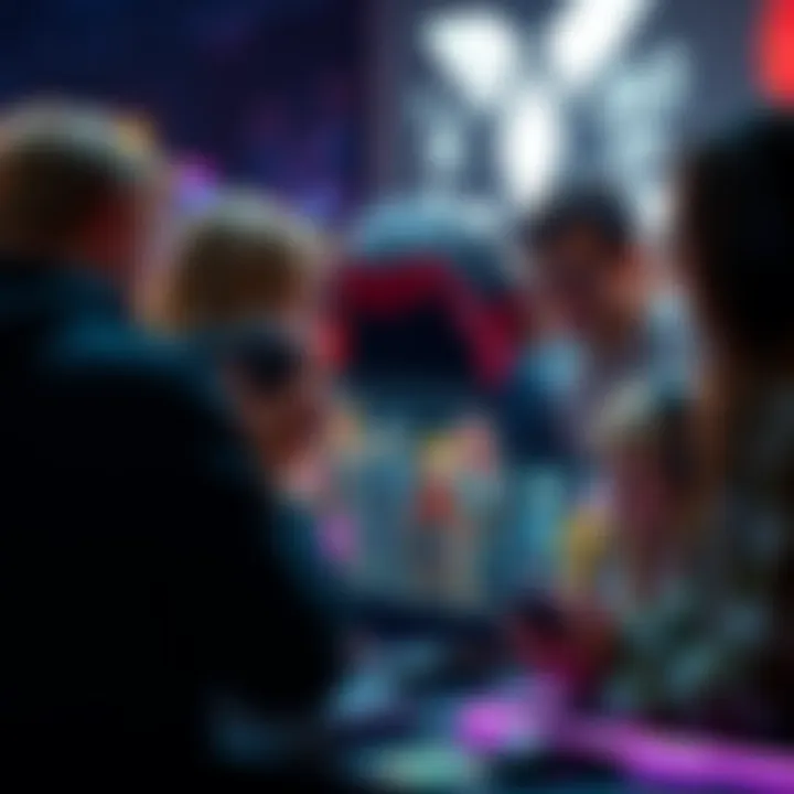 A group of gamers examining characters from a game, highlighting the differences in DLC character ownership within the community