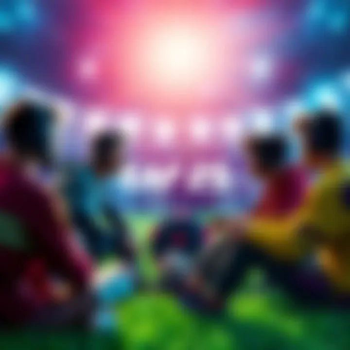 A group of gamers talking about the potential pricing of EAFC 25, with soccer-related visuals in the background.