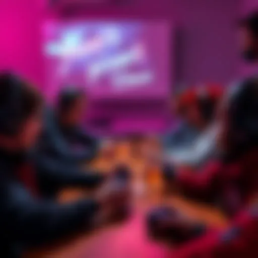 A group of gamers share their thoughts on extraction games while sitting around a table with game controllers and drinks.