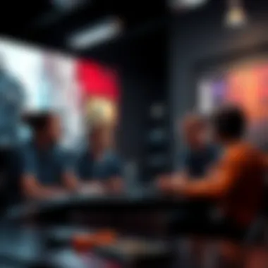 A group of gamers engaged in a conversation about the high ratings of The Last of Us Part 2, with game consoles and posters in the background