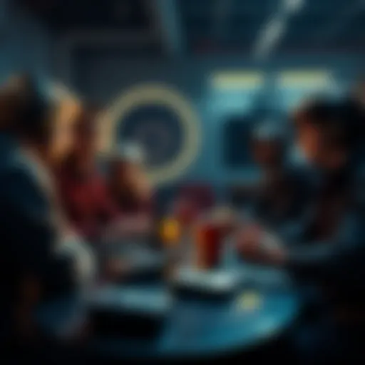 A group of gamers sharing opinions on Marathon's unique art style in a casual setting