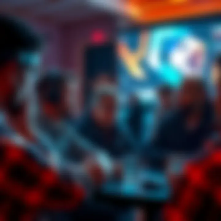 Gamers discussing Marathon campaign A group of gamers engaged in a serious discussion about adding a campaign mode to Marathon, sharing ideas and strategies.