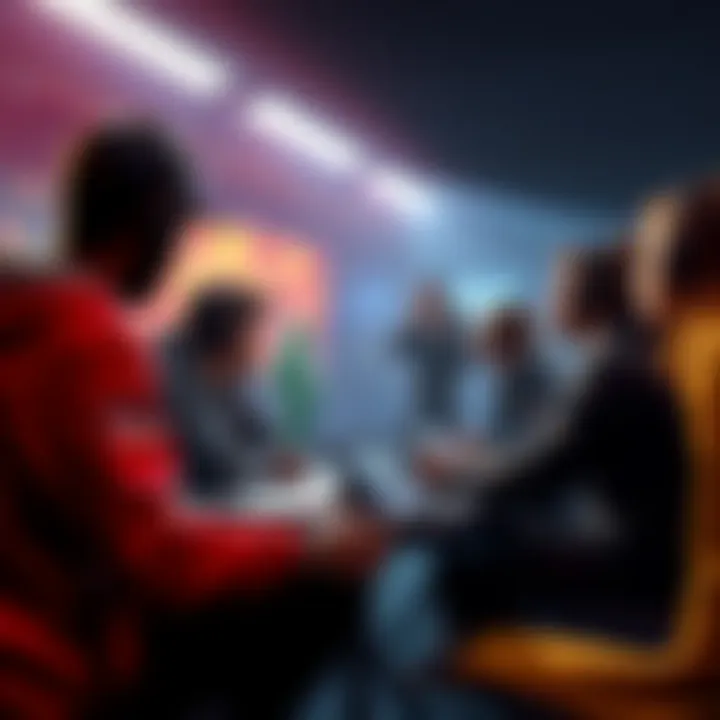 A group of gamers sharing their ideas for a new character skin for a video game remake