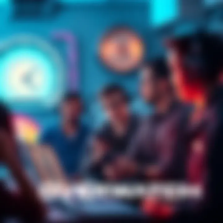 Gamers discussing Overwatch at night A group of gamers talking about Overwatch, with a clock showing bedtime in the background