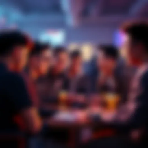 Gamers discussing platinum trophies Group of gamers talking about their plans to earn platinum trophies while showcasing various PS Plus games