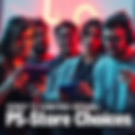 Gamers discussing PS Store issues A group of gamers expressing frustration over low-quality games in the PS Store, holding devices and showing discontent