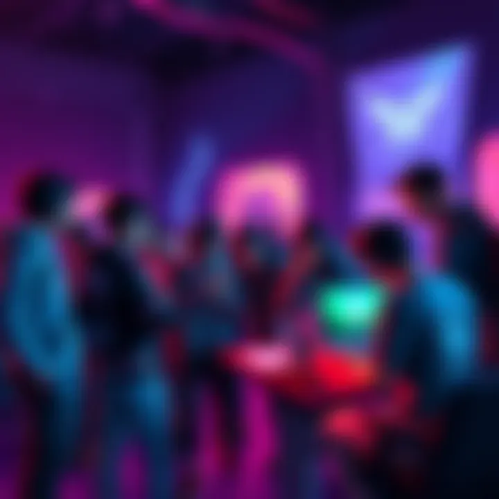 Gamers discussing optional reset rewards A group of players gathered around a gaming setup, sharing ideas about optional resets and unique rewards in a game.