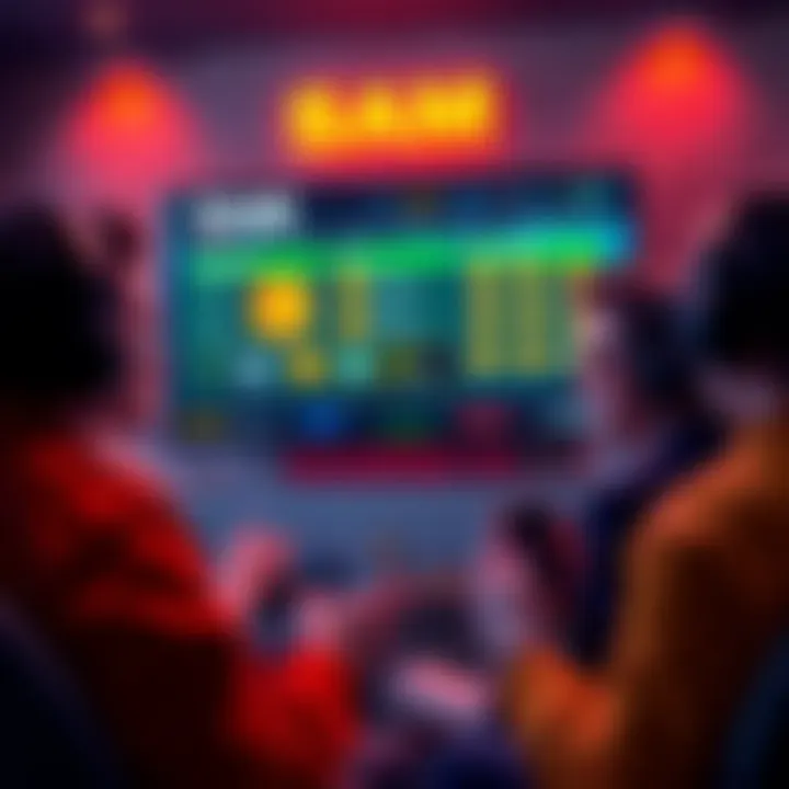 Gamers discussing save file transfer A group of gamers engaged in a discussion about using SAM to transfer save files between platforms, with game achievements displayed on the screen.