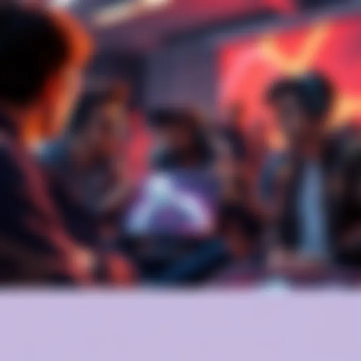 Gamers discussing skin designs Group of gamers debating about the ugliest skin in gaming, with one holding an image of Tracer's skin