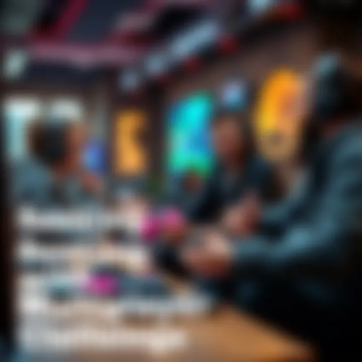 Gamers discussing multiplayer strategies A group of gamers sharing tips and strategies for multiplayer games in a casual setting