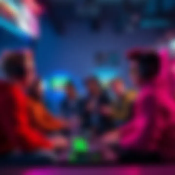 A group of gaming enthusiasts sharing their thoughts on the latest gaming trend in a casual setting.