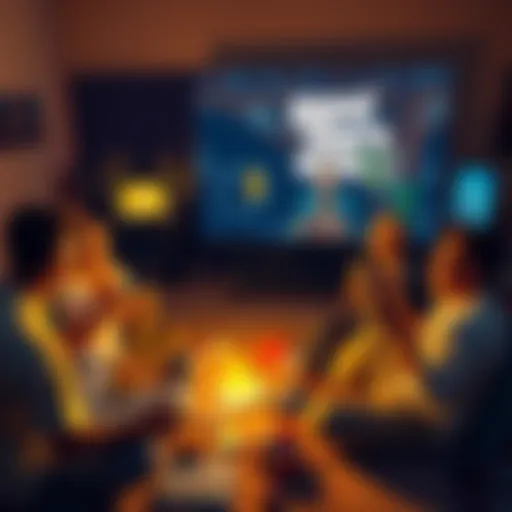 People playing video games at home, excited for the release of Grand Theft Auto 6, with snacks and drinks nearby.