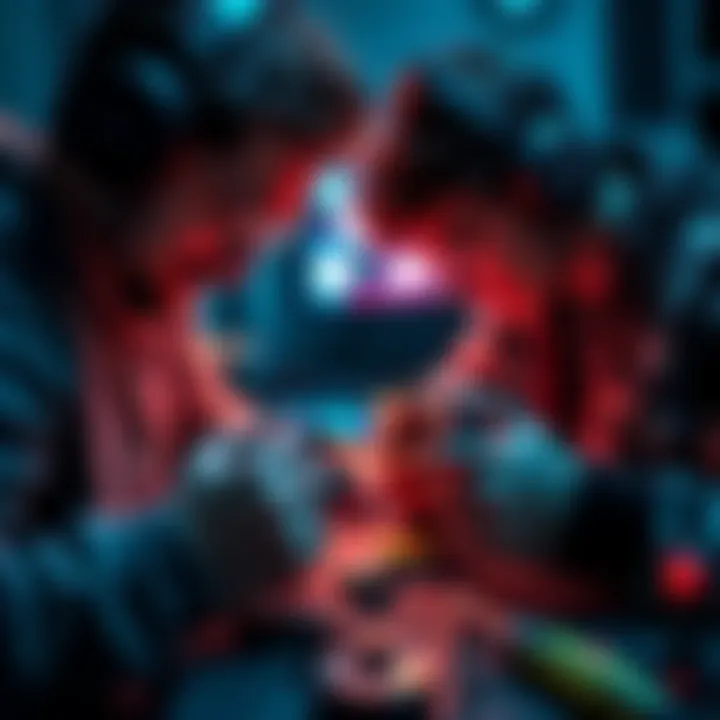 Gamers fixing controller issues A gamer troubleshooting a controller, looking at the buttons and connections for problems, with tools nearby