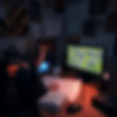 A person sits at a desk, focused on a computer screen displaying Factorio gameplay, with diagrams and rail designs scattered around them.