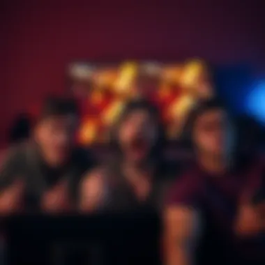 Gamers react to character death A group of gamers express frustration with shocked expressions while playing a video game, with a screen in the background displaying a dramatic scene, illustrating the abrupt character death.