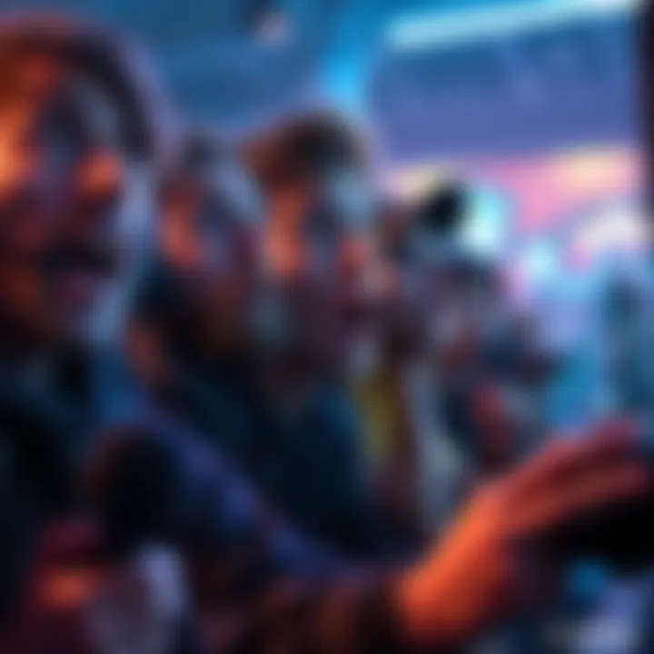 A group of gamers with wide eyes and dropped jaws, showing surprise at a thrilling game scene