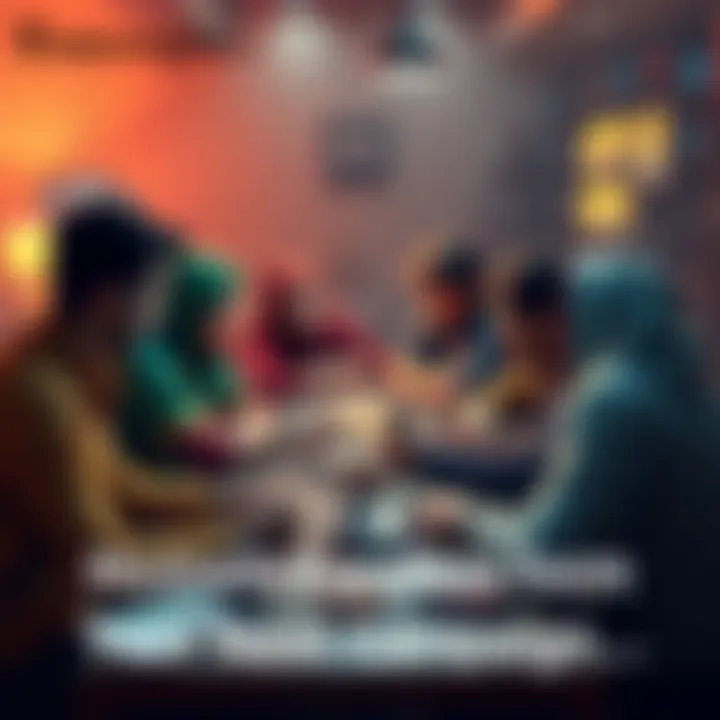 A diverse group of gamers gathered around a table discussing homebrew ideas for their tabletop campaign