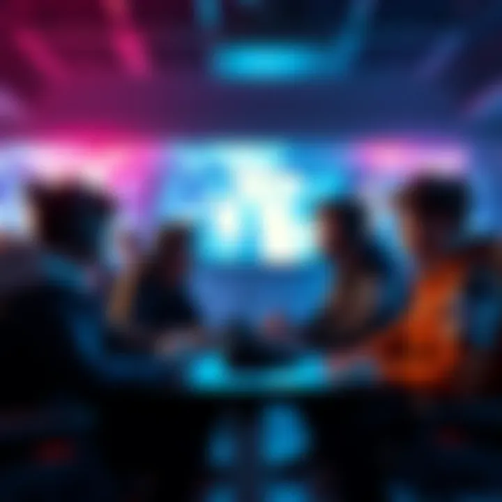 Group of gamers discussing strategies and looking for team members for an upcoming game launch